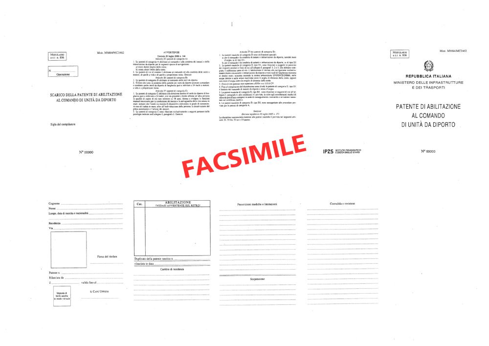nuovo stampato patente nautica